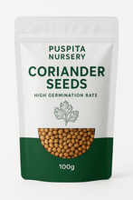 Load image into Gallery viewer, Puspita Nursery Coriander Seeds 100 gm Pack | High Germination Dhaniya Seeds | Fast Growing Leaf & Seed Variety for Home & Kitchen Garden