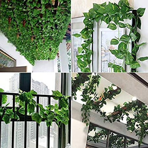 Puspita Nursery Artificial Garland Money Plant Leaf Creeper For Home Decoration, Wall Hanging, Special Occasion Decoration, Party Decoration, Office Decoration (Pack of 12 String) (6 Feet Each).